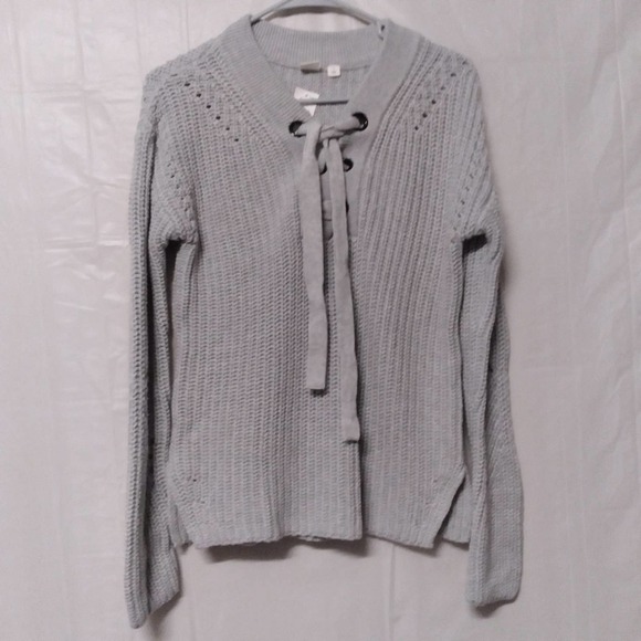 GAP grey chunky sweater ties grommets small. - Picture 1 of 8